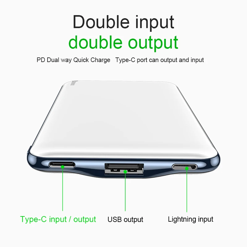 Baseus ультра тонкий 10000 мАч Внешний аккумулятор USB Type C 3A быстрая портативное