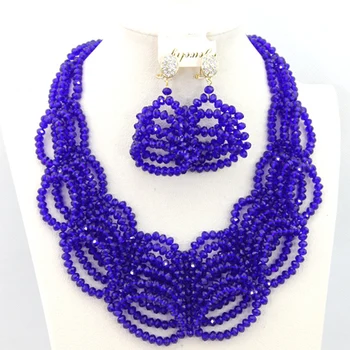 

Royal Blue Bib Necklace Set African Wedding Beads Jewelry Sets Handmade Jewelry Sets Free Shipping PJW103