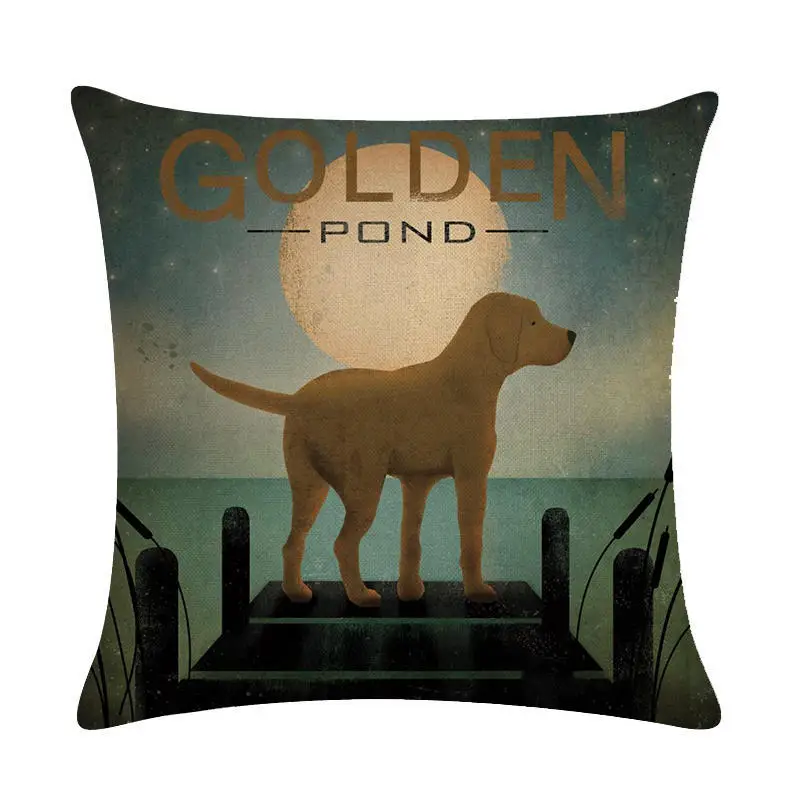 Подушка для собак 45x45 см, Золотая наволочка с изображением ретривера хлопково-льняной домашний декоративная подушка, чехол для дивана