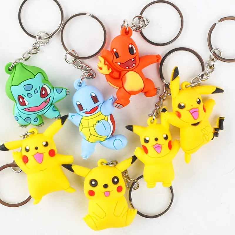 FREE shipping 100pcs/lot New Pokemon Go Keychains PVC Silicone Keyrings
