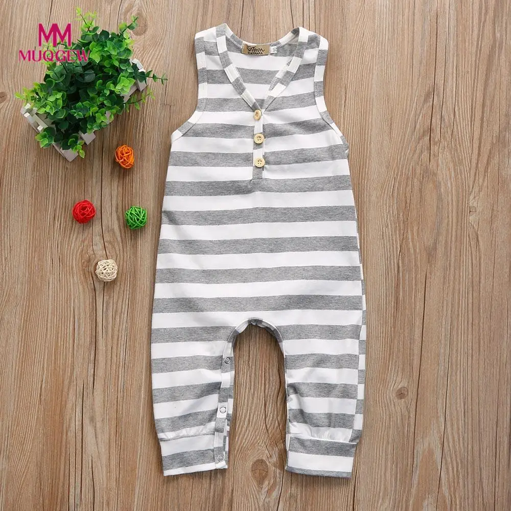 MUQGEW Jumpsuit Newborn Infant Baby Girl Boy Sleeveless Striped