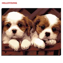 YH321 DIY Ручная роспись маслом два щенка цифровая живопись по номерам Масляные картины китайские картины-свитки домашний декор