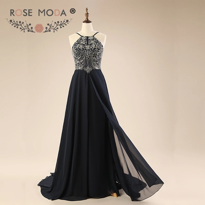 Роза Moda Формальные черные вечерние платья длиной в пол, с открытой спиной Кристалл вечернее платье 2019