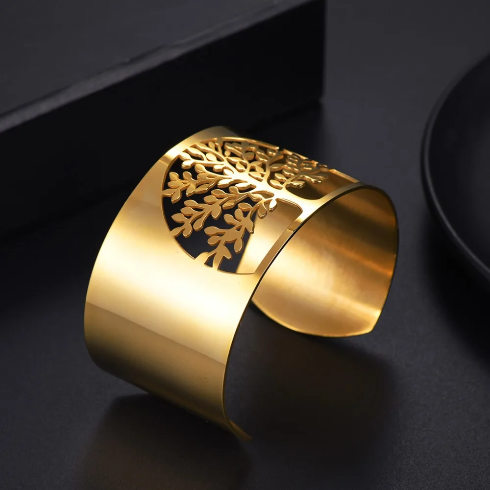 U7 Браслет-манжета «Древо жизни», большой браслет, винтажное золото/нержавеющая сталь, цвет для мужчин и женщин, ручная бижутерия для рождественских подарков, H1068