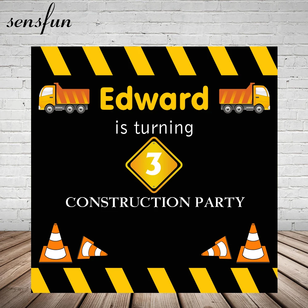 

Sensfun Construction Party Photography Backdrop Boy Children Happy Birthday Backgrounds For Photo Studio Prop