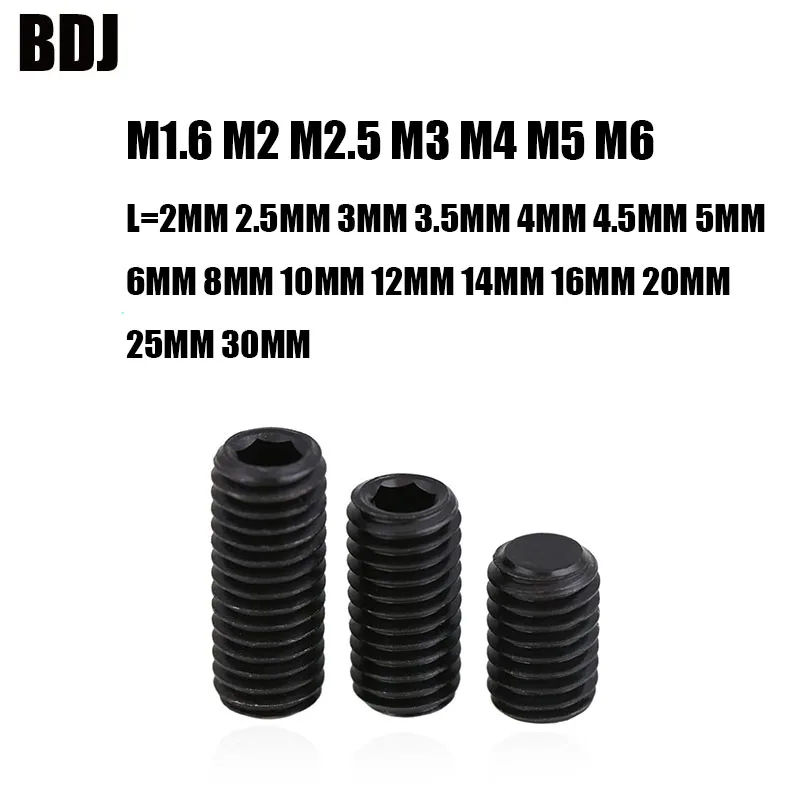 100pcs M4 M4 x 3mm Black Alloy Steel Grade12.9 High Tensile Cup Point Grub Hex Socket Set Screws DIN916 4mm