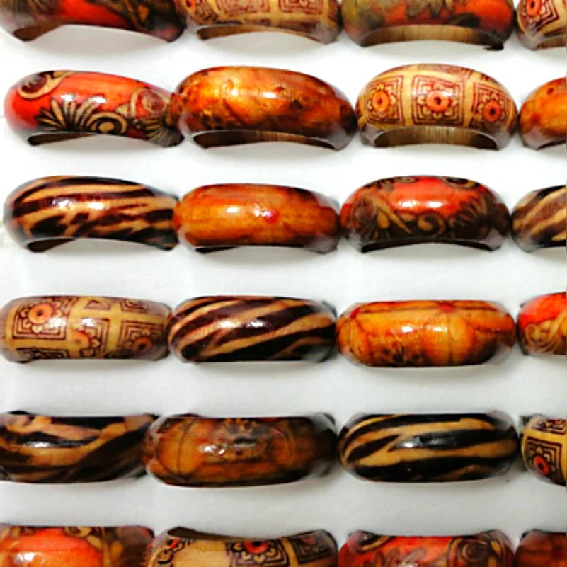 50Pcs Fashion Wooden Finger Rings For Women & Men Wood Leopard Mixed Pattern Jewelry Bulks Lots Women Mens Christmas Gift LB001 6