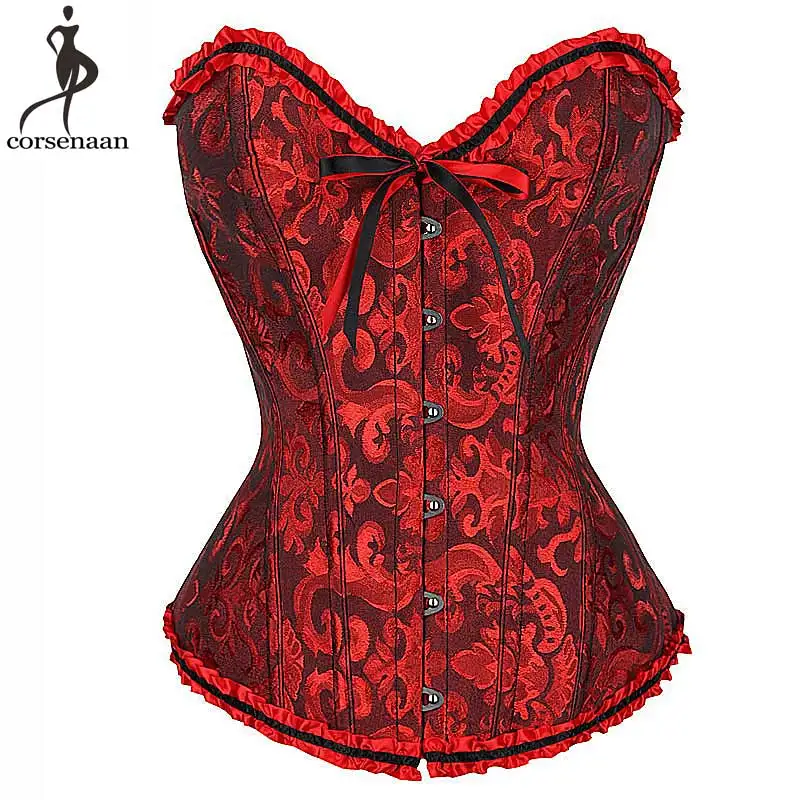 Lace Up Corset Top Gothic Korset Boned Sexi Bustier Outwear Wedding Korse Plus Size Corsets Overbust Corsetto Sexy Corselet Hot - Цвет: black red