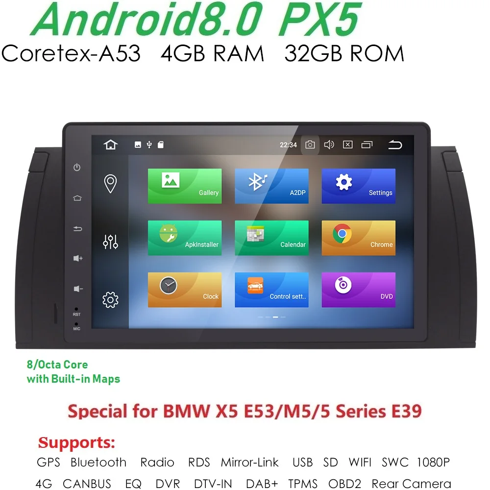 

9''1024x600 HD Touch Screen 1din Android 9.0 Car Multimedia Radio Stereo for BMW E39 E53 X5 Wifi 4G Bluetooth DVR RDS USB BT SWC