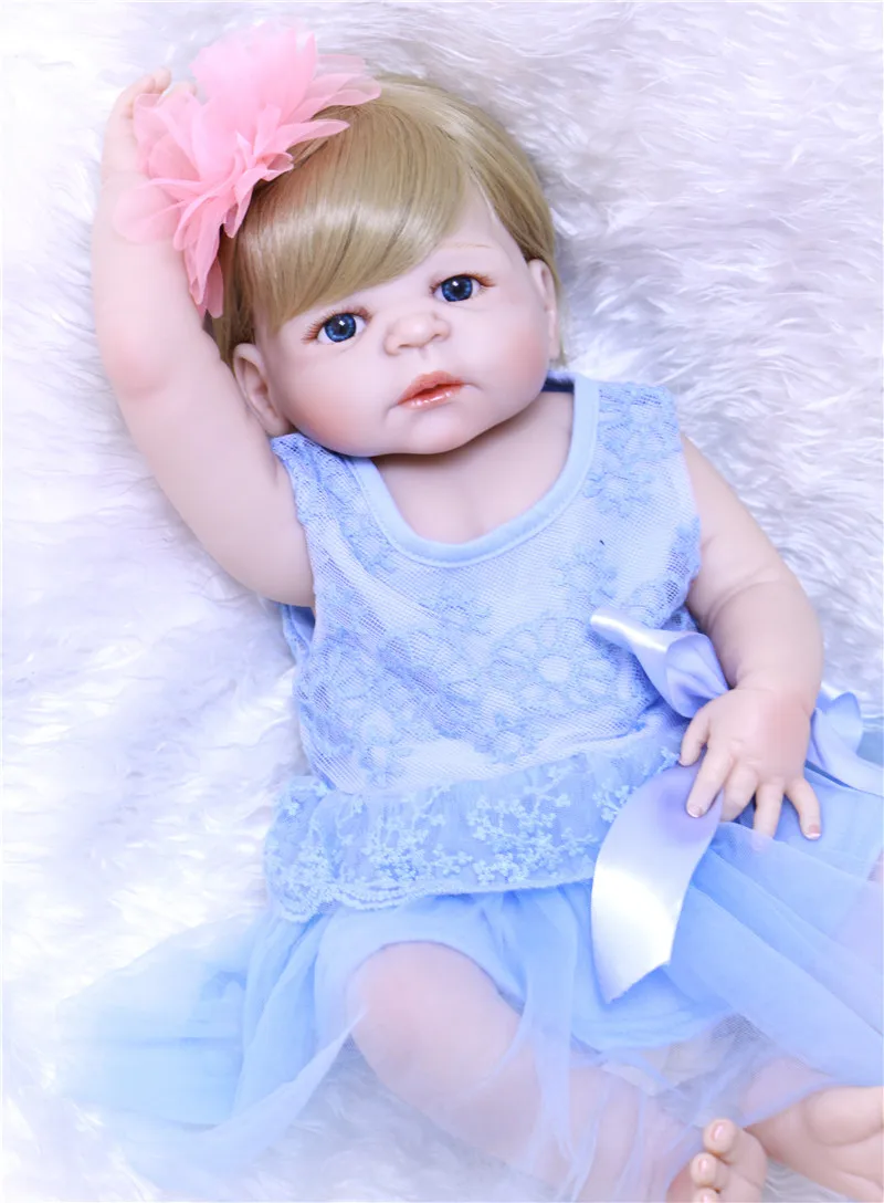 Игрушка для девочки 22 дюйма полностью силиконовая кукла reborn baby Кукла с голубой