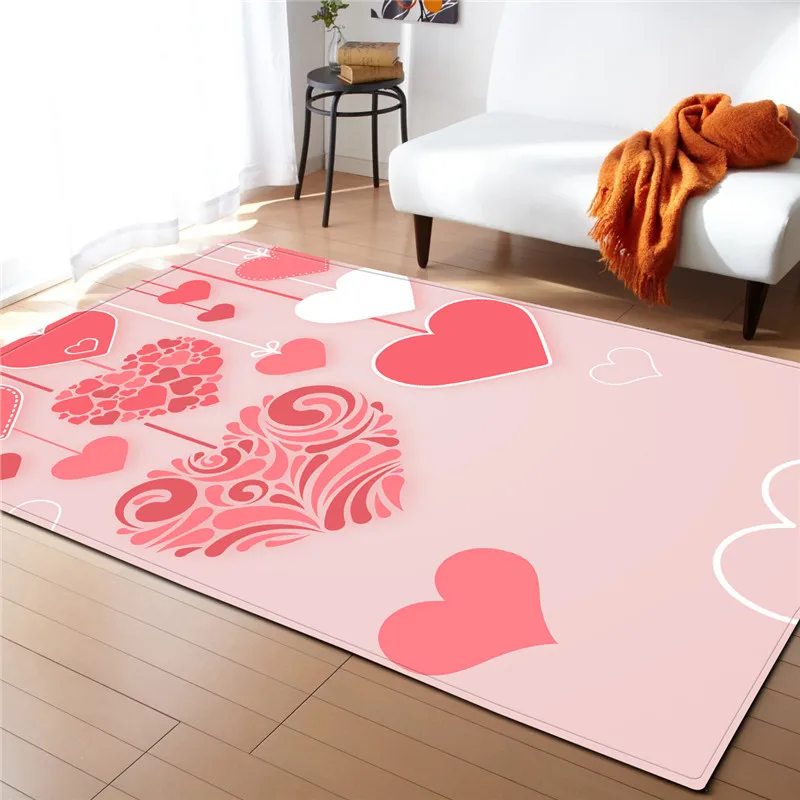 

Nodic Pink Love Print Carpet Indoor Modern Fashion Area Rug Bedroom Floormat Large Anti-Slip Blanket Livingroom Home Decor