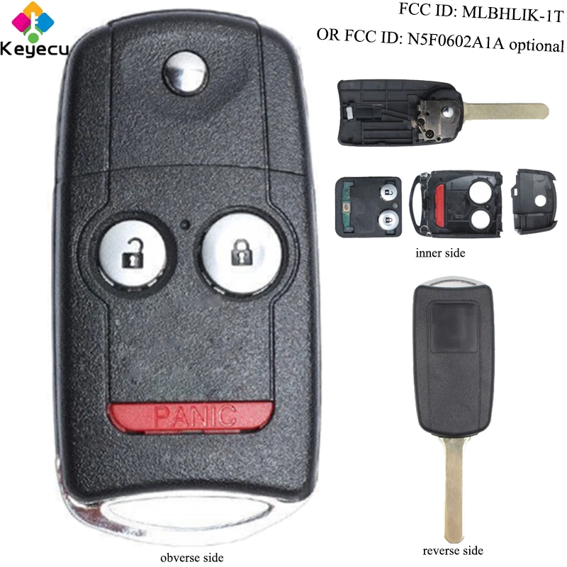 

KEYECU Remote Car Key - 3 Buttons & 313.8MHz & ID46 Chip - FOB for Acura ZDX TL FCC ID: MLBHLIK-1T / MDX RDX FCC ID: N5F0602A1A