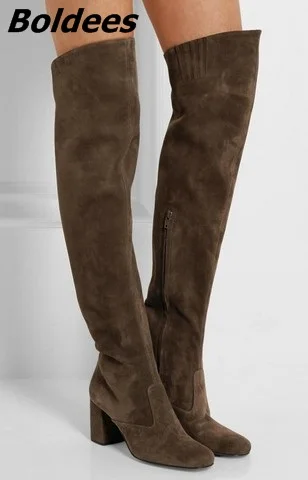 rojo Largo Suede Lavanda Mujeres Botas Rodilla Simplemente Llegada Celebrity Lujo Nueva De Diseño plata Bloque Ronda Con Estilo Chunky Heel Rojo qxfwXHE0wn
