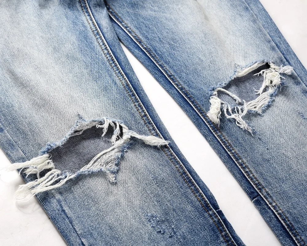 19ss New Hip Hop Justin Bieber Slim Fit Knee slit Ripped Biker Jeans Ankles Zipper Fly Jeans Streetwear Jeans Sweatpants