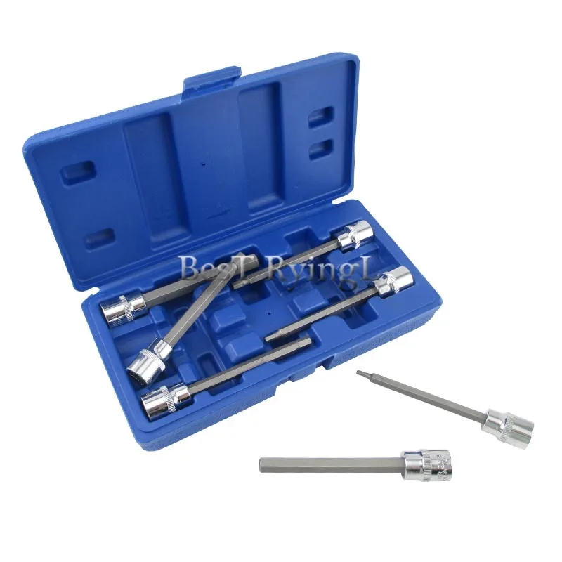 7 шт. 3/8 &quotЭкстра длинный torx star bit crv socket set + case T25 T30 T40 T45 T50 T55 T60| |