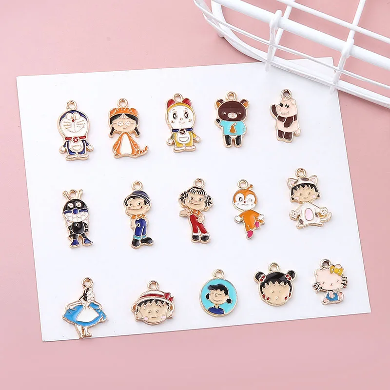 

New style 30pcs/lot alloy drop oil cartoon girls/animals/bear shape metal floating locket charms diy jewelry bracelet pendants