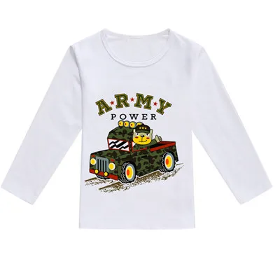 Милые топы для малышей с героями мультфильмов, футболка с принтом животных для мальчиков и девочек весенние повседневные топы с длинными рукавами для детей возрастом от 12 до 24 месяцев, A20 - Цвет: army power bear