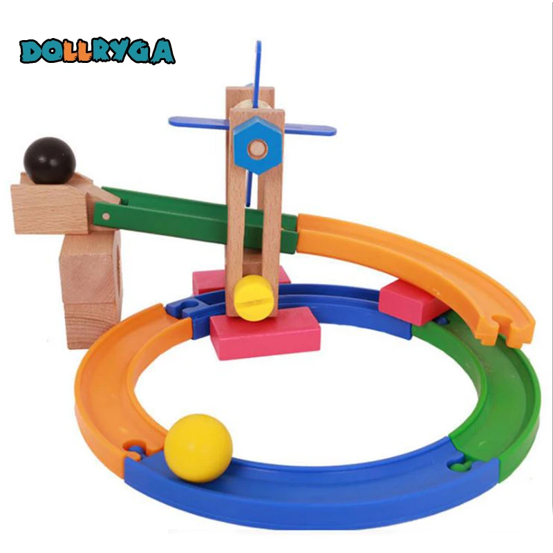 DIY Wooden Blocks Children Roller Coaster Wooden Rainbow Track Stitching Toys Educational Christmas Gift Free Shipping DOLLRYGA 