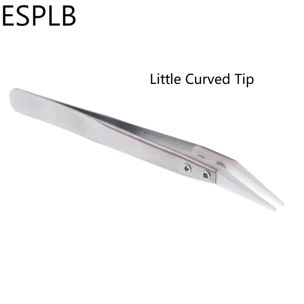 Ceramic tweezers, stainless steel ceramic, heat resistant, antimagnetic, straight curved tip