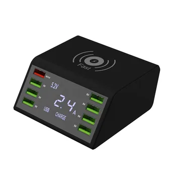 

Portable 8 Ports USB Charging Station Phone Wireless Charger With LED Display For IPAD Phones Cameras For Travel Home Office