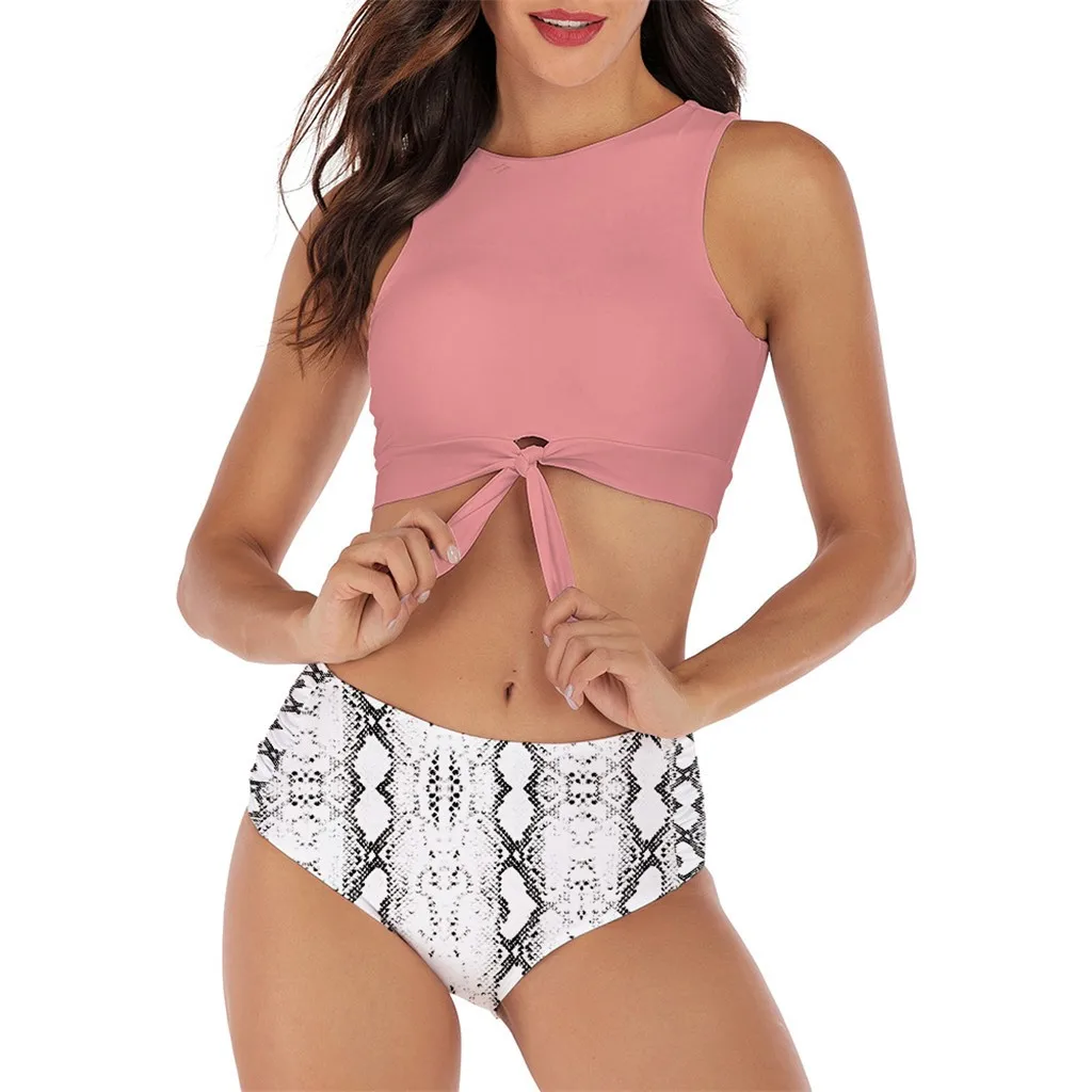 Maillots de bain Купальники женские из двух частей боди с завязками Высокая талия печати Купальник Винтаж спинки Купальники пуш-ап бикини набор