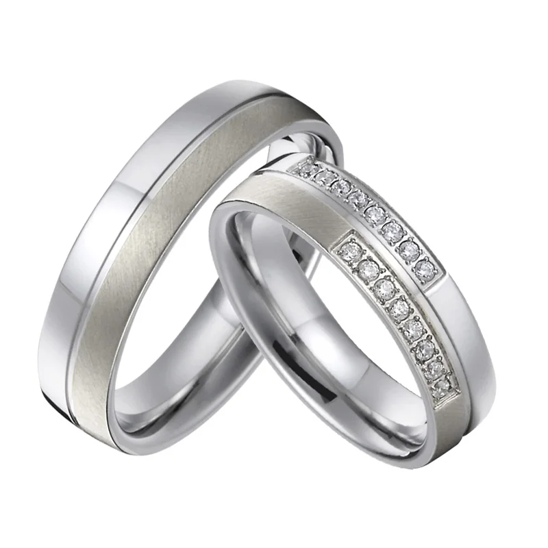 Mens Alliances Titanium Jewelry Stainless Steel Ring Silver Color cubic zirconia Wedding band couple Rings for women (4)