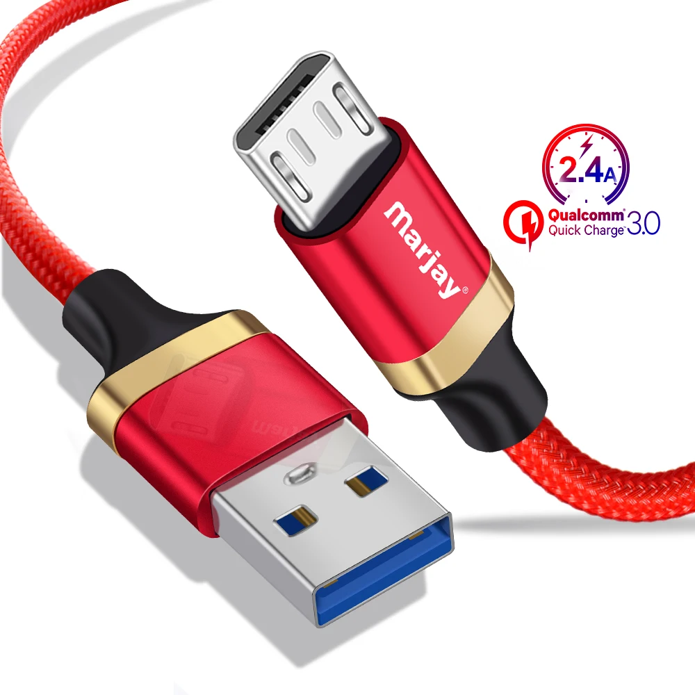 Marjay Micro USB кабель 2.4A нейлоновая оплетка быстрое зарядное устройство USB кабель для samsung Xiaomi huawei LG Mcirousb кабель для передачи данных для мобильного телефона