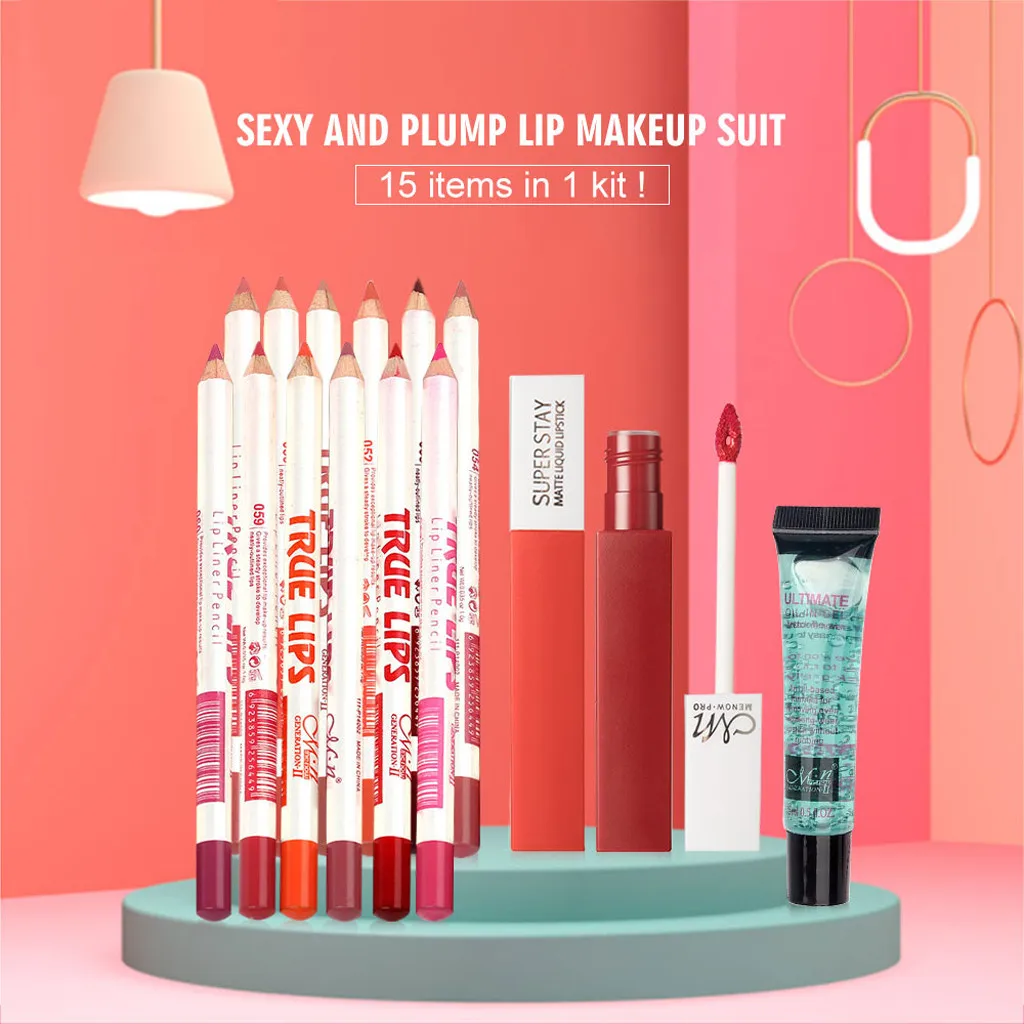 

15PCS/Box Lip Gloss Lip Liner Remover Cosmetic Combination Set