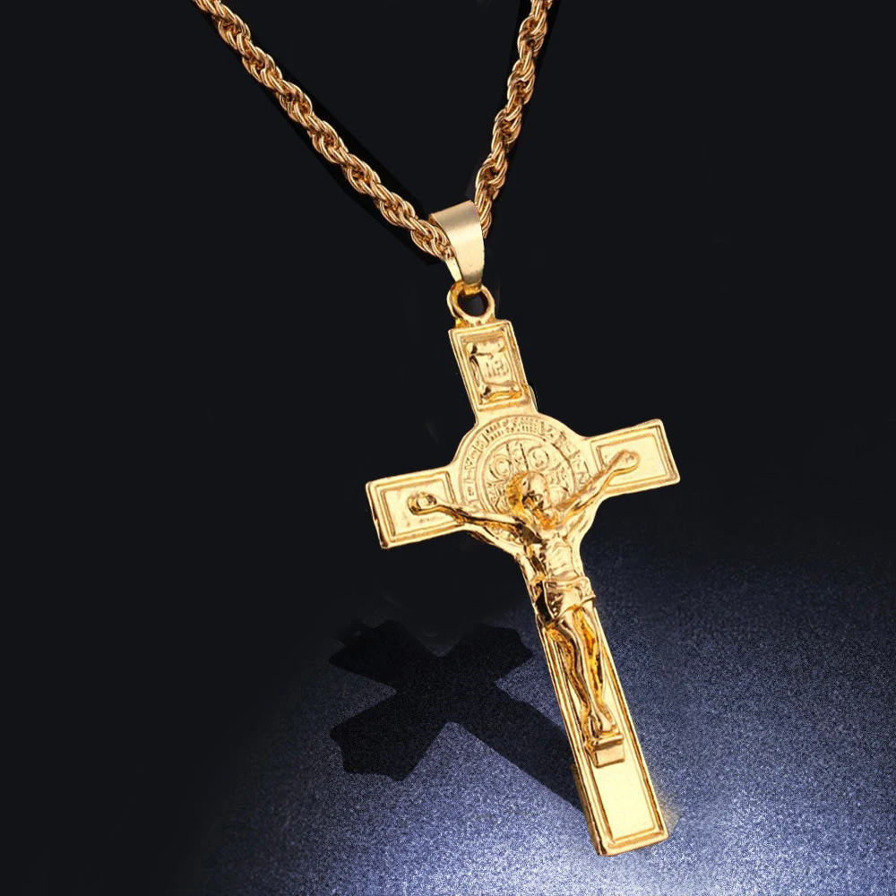 Chain For Men Jesus Piece Trendy Gold color INRI Crucifix Full three ...