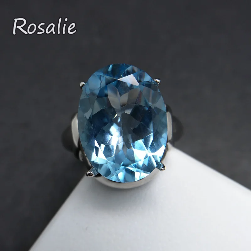 925 Sterling Silver Blue Topaz Ring Natural Round Gemstone Size 5 6 7 8 9 10 11 