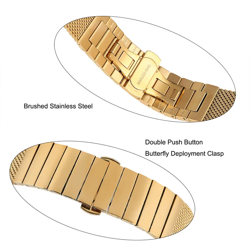 18 мм 20 мм 22 мм 24 мм Золотая сталь с сетчатые наручные часы Роскошные сменные часы ремешок модные часы Бабочка Пряжка ремешок