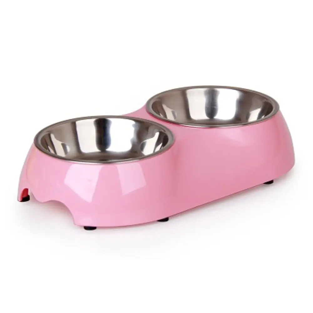 Pink Собак и кошек Нержавеющая сталь двойной Diner Еда купели дозатор корма собака чаша PW027 - Цвет: Pink