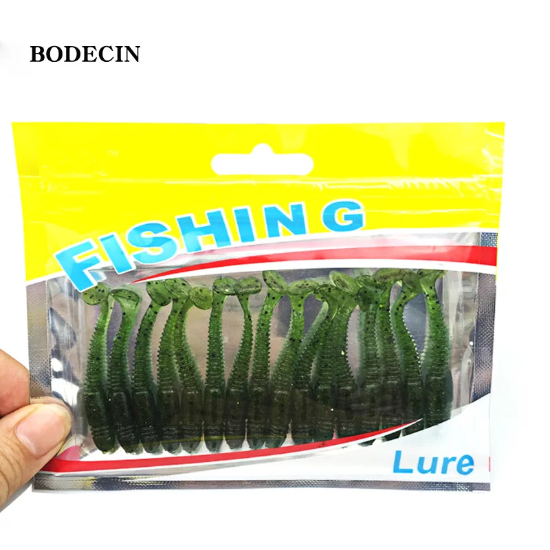 16pcs Fishing Takcle Lure Worms Artificial Soft Baits with salt smell T Tail  lures 50mm 1g Grubs Maggot Plastic Jig Head Texas (2)