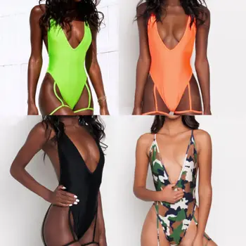 

Women Sleeveless One Piece Swimsuit Monokini Backless Swimwear