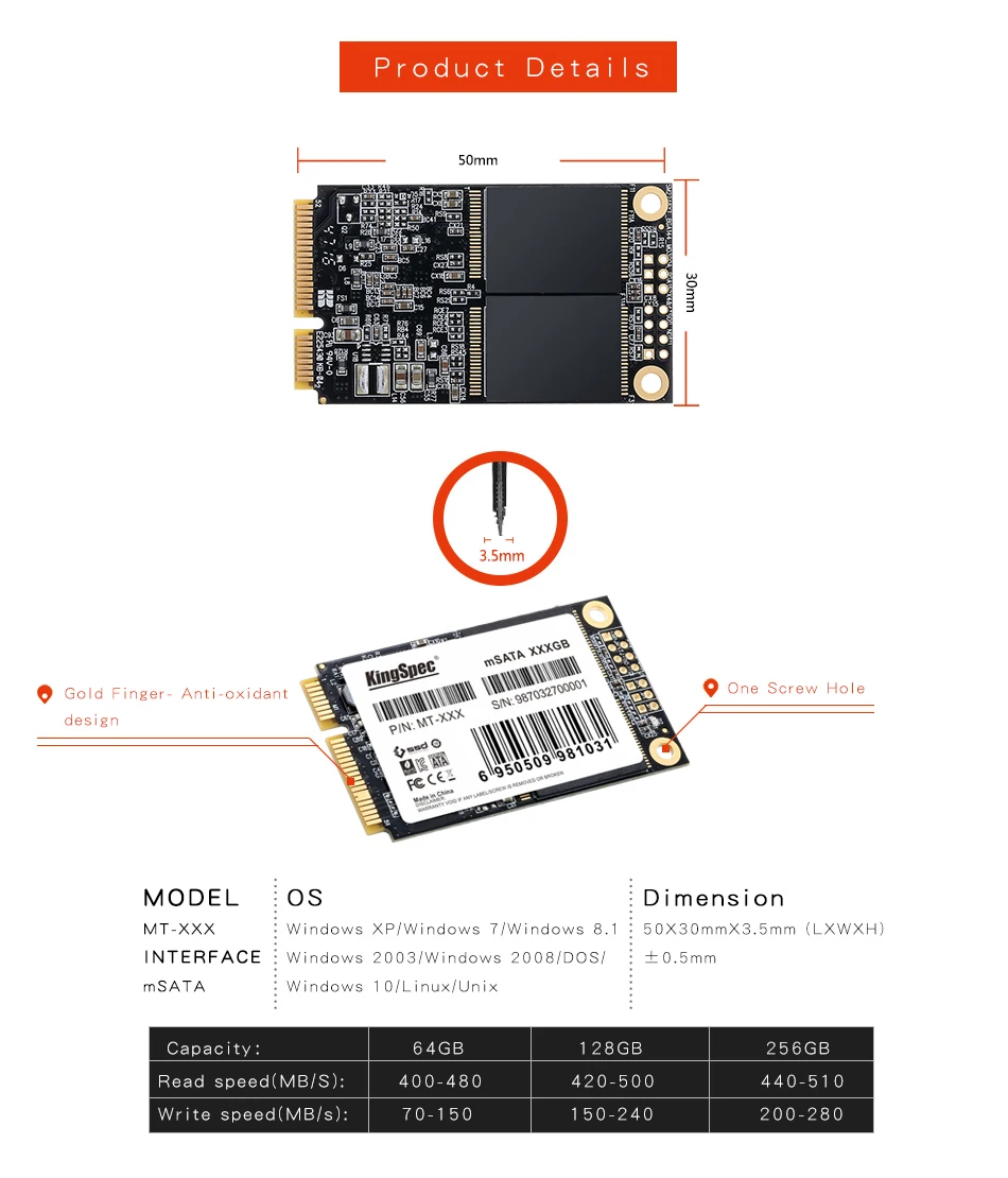 KingSpe mini mSATA 2 ТБ SATAIII Внутренний твердотельный жесткий диск SSD mSATA 6 ГБ/сек. модуль для ноутбука Dell E7440, E6440