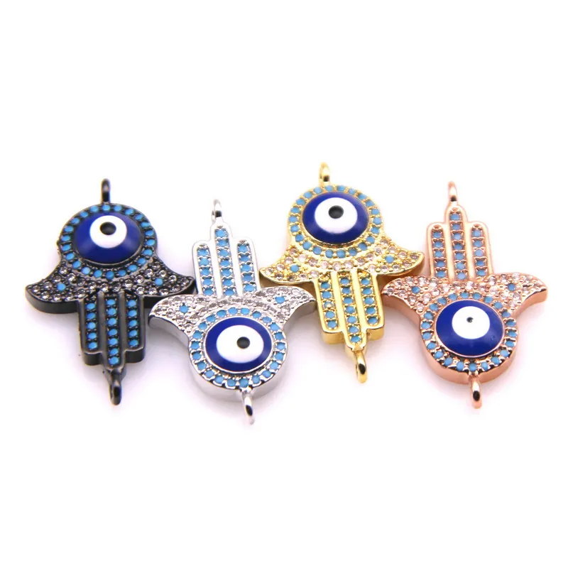 

Hot Inlaid Blue Zircon Palm Hand Beads Jewelry Blue Eye Micro Pave Zircon Beads Making Charms DIY Bracelet Necklace Jewelry