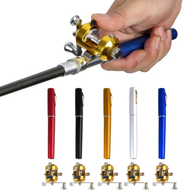 Gold cottonlilac Super Lightweight Portable Pen Rod Fishing Set Mini Telescopic Fishing Rod Pole Reel Pocket Fishing Reel Accessories 