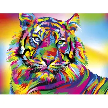 

Round diamond embroidery needlework cross stitch round resin full diamond painting wall picture colored tiger head KBL