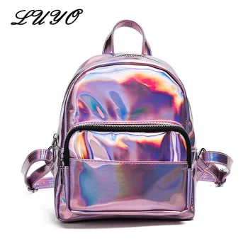 

LUYO PU Leather Sliver Small Schoolbag Female Silver Shiny Backpack For Girls Women Mochila Feminina Backpacks Rucksack Glitter