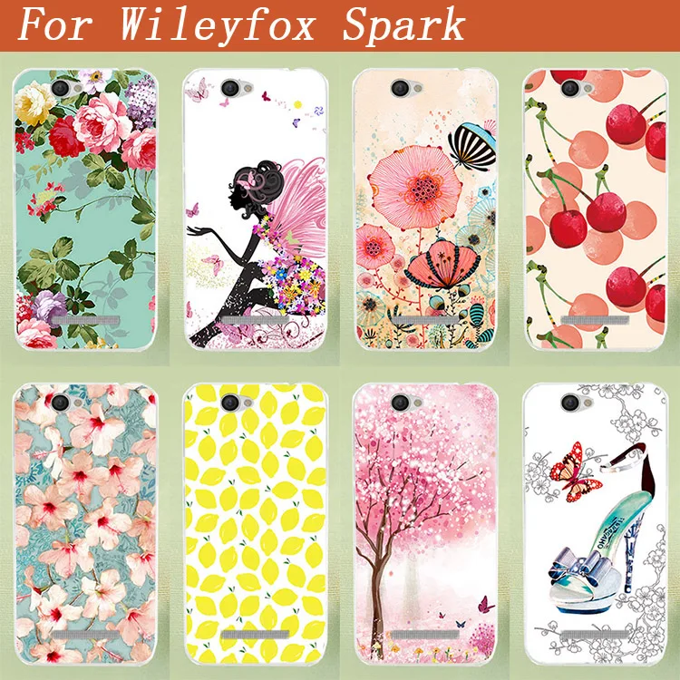 High Quality 10 Patterns Painting Colored Flowers Fruit Soft Tpu Case Cover For Wileyfox Spark / Spark+ 5.0 Inch Cases Sheer Bag | Мобильные