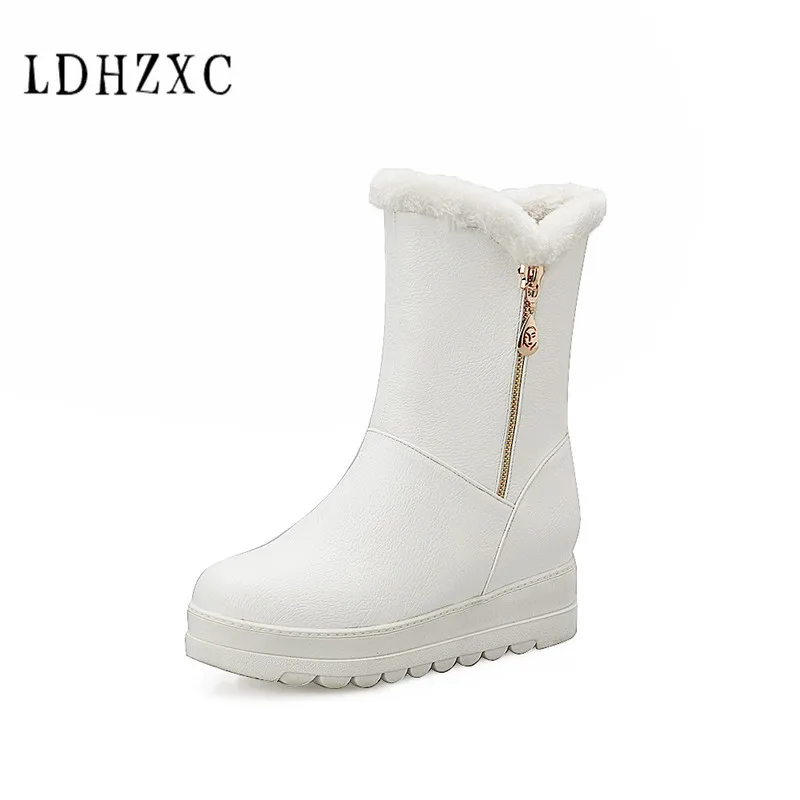 

LDHZXC 2018 new Snow Boots Platform Women Winter Shoes Waterproof Mid Calf Boots Half Short Fur Boots Thickened Fur Botas