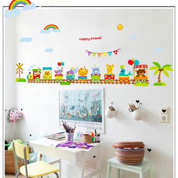 

Animal on Train Cartoon Baby Room Wall Stickers Decoracion Hogar Kids Room Wall Decals Poster 60x90cm CP0418