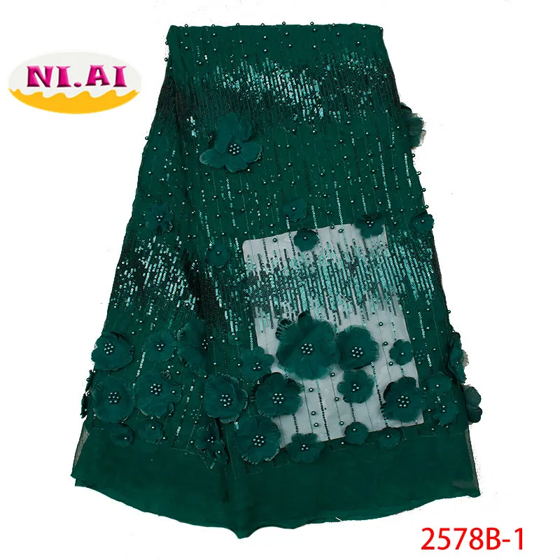 

3D Flower Mariage, French Lace Fabric 2019, African Wedding Dress Green Lace Fabrics MR2578B