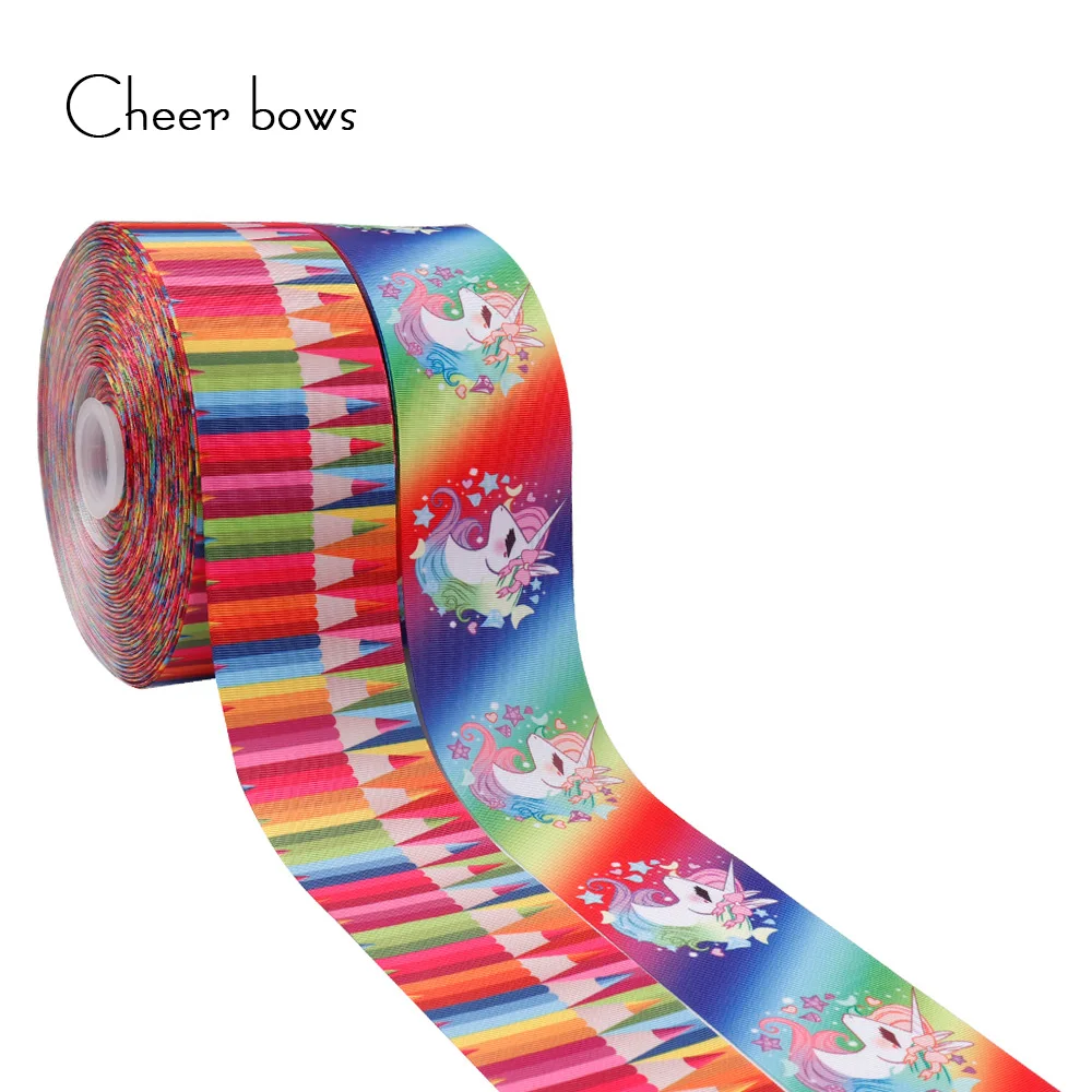 

2Y/lot 3''75mm Unicorn Colored Pencils Grosgrain Ribbon Home Textile Printed Ribbon DIY Hairbows Accessories Sofa Bed Decorative