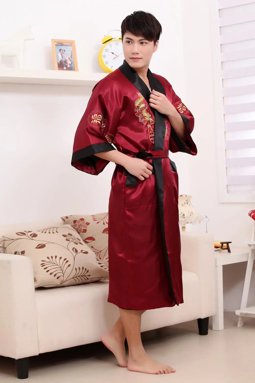 dressing gwaad vintage kimono Pure zijden kimono vintage roken jas boho badjas Kleding Herenkleding Pyjamas & Badjassen Jurken omkeerbaar roken jas oosterse badjas satijnen badjas 