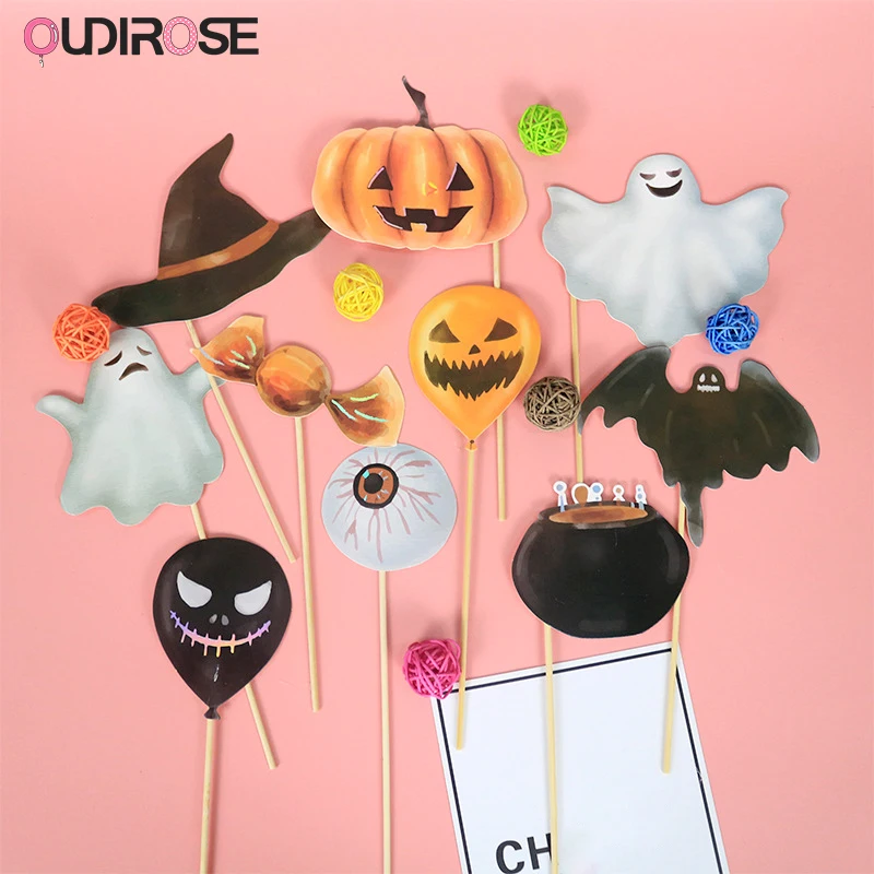

10Pcs/Set Halloween Photo Booth Party Funny Paper Props Mask маска Baby Shower Boy Girl Birthday Happy Party Decoration Supplies