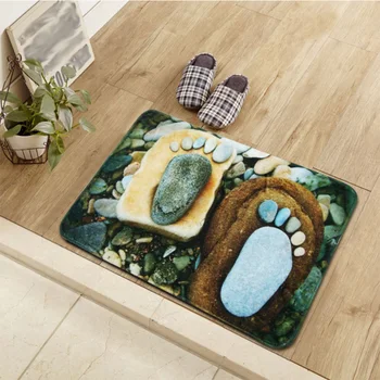 

3D Feet and Stone Pattern Soft Carpet Absorbent Area Rug for Kitchen Livingroom Bathroom Mats Home Door Mat 40*60cm