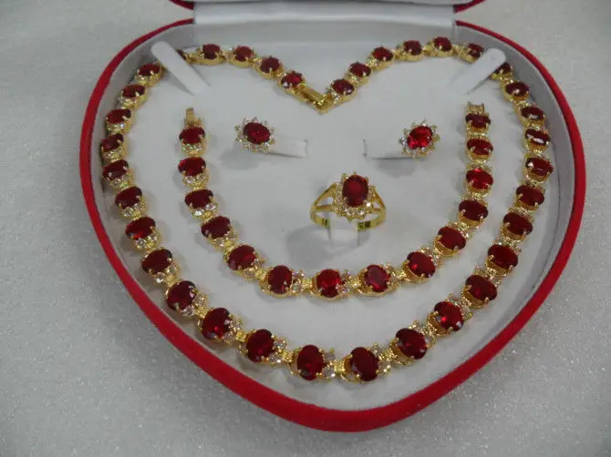 

FREE SHIPPINGBeautiful women's jewelry set Necklace Bracelet Ring Earring( red) (A0503)