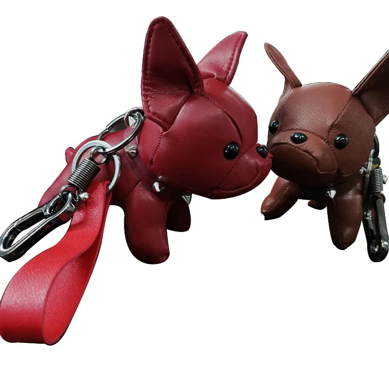

Bulldog Keychain Pu Leather Animal Dog Keyring Holder Bag Charm Trinket Chaveiros Bulldog Bag Accessories Punk Style Pendant