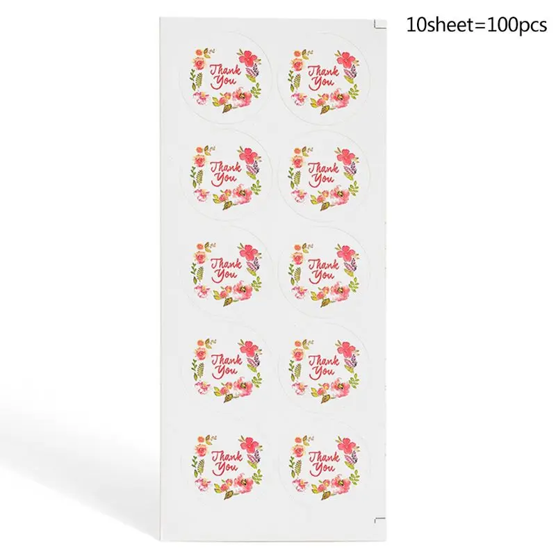 

100Pcs 35mm Round Flower "Thank You"Packaging Seals Sticker Labels For Envelope Wedding Birthday Gift Paper Sticker